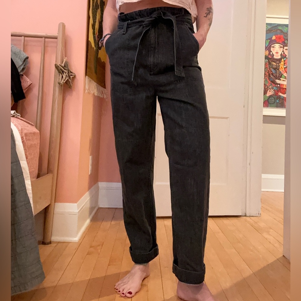 Rag & Bone Charcoal Tie-Waist High Waisted Denim Sz 27